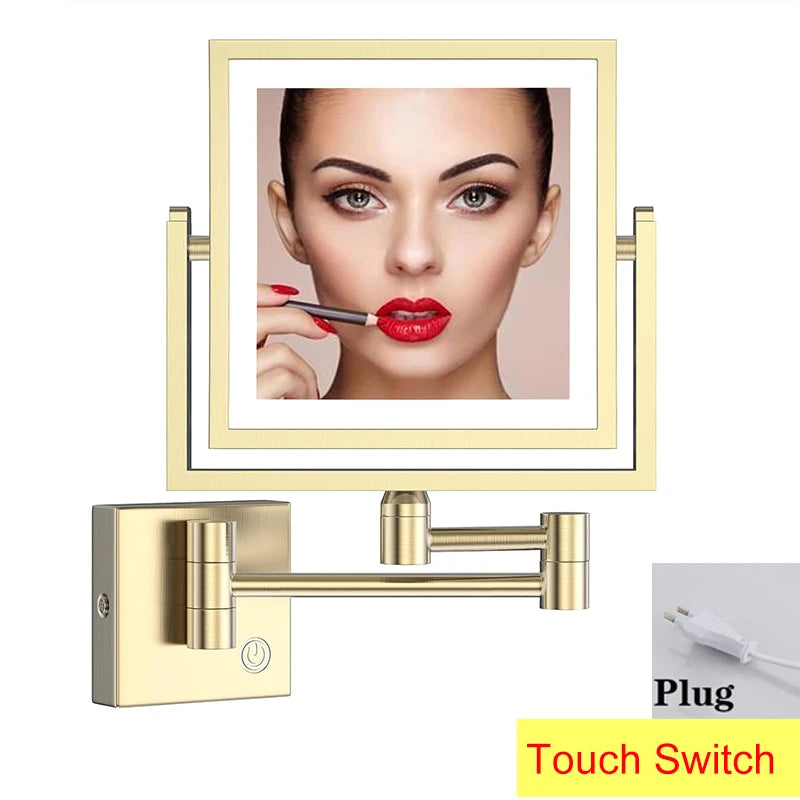 Square Touch Led Folding Bathroom Mirror 3x Magnifying