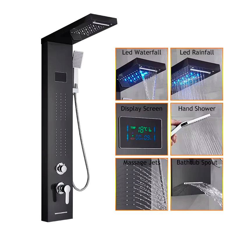 Led Shower Panel Faucet Rainfall Headshower Spa Massage