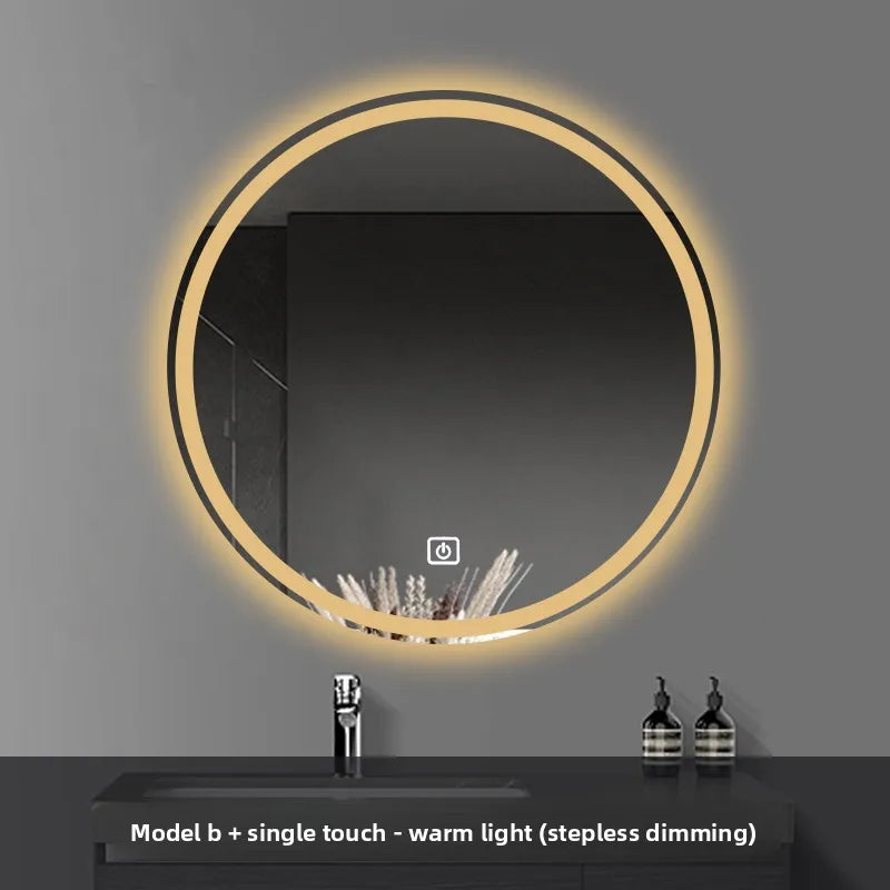 Round Smart Bathroom Mirror Wall-Mounted Led Light Touch