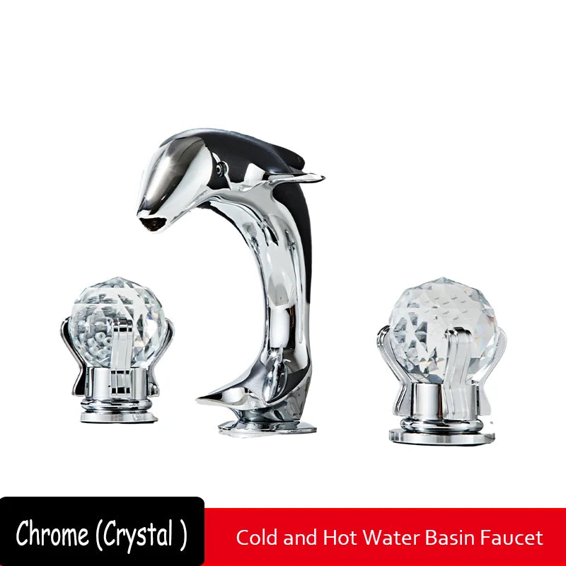 3pcs Golden Bathroom Basin Faucet Crystal Handle Widespread