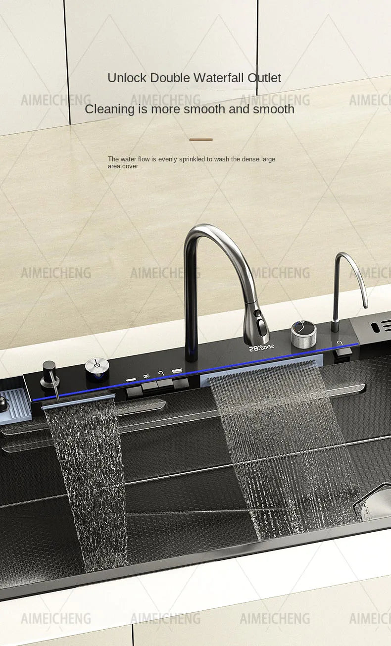 Stainless Steel Waterfall Sink Embossed Large Slot Vegetable