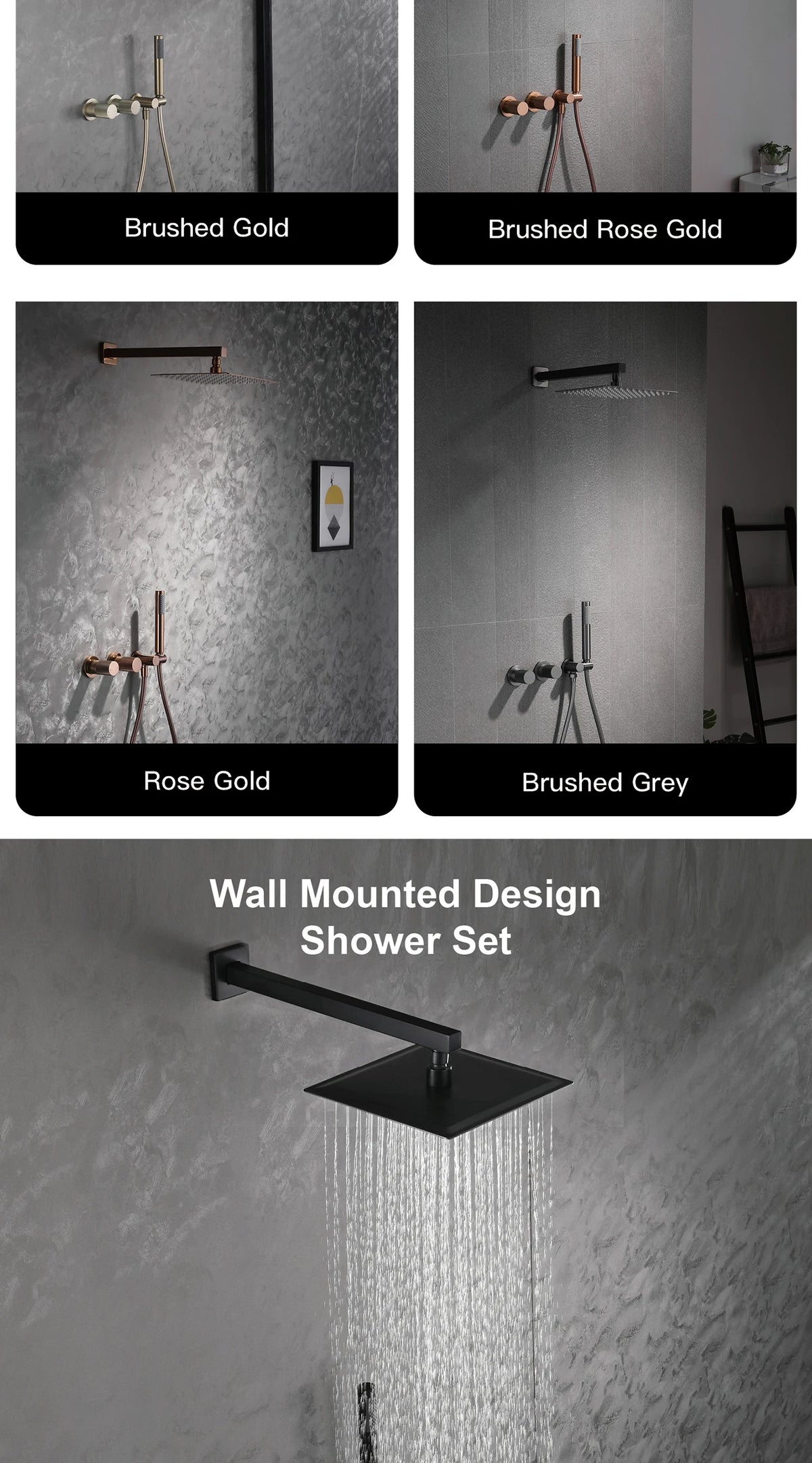 Luxury Gun Gray Brass Wall Mounted Shower System