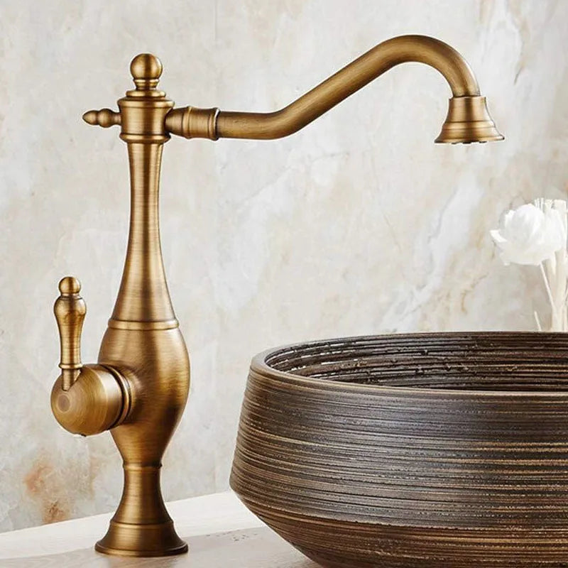 Antique Brass Faucet Handle Deck Mount 360 Rotating