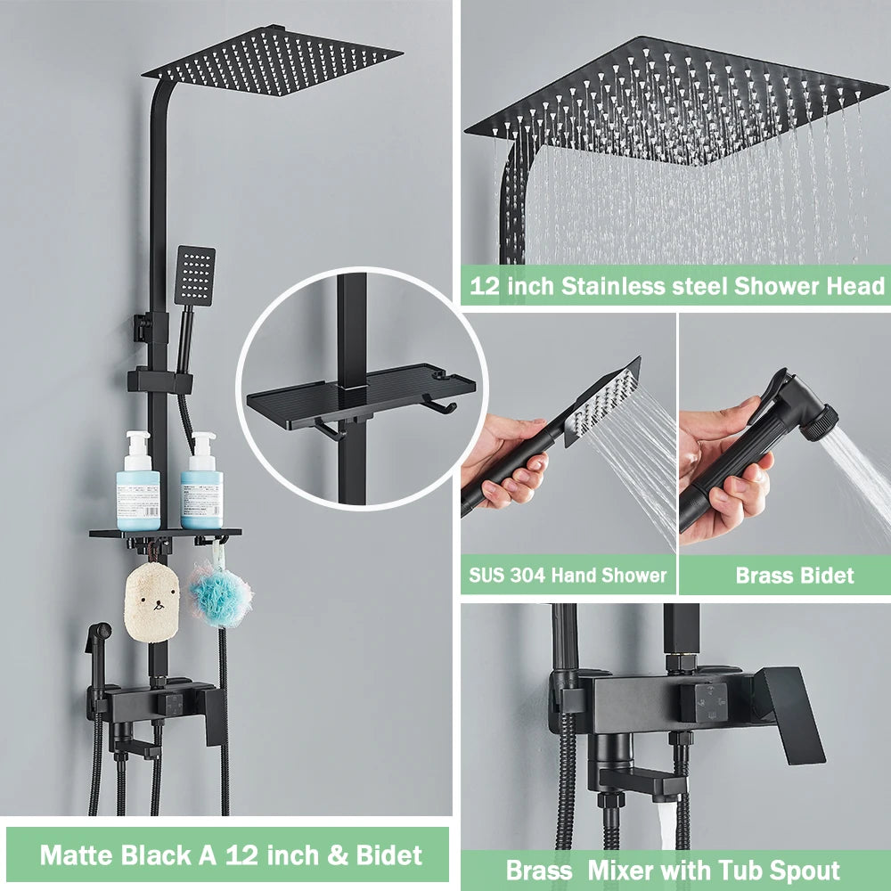 Rozin Rainfall Bathroom Shower Faucet Bidet Mixer Tap