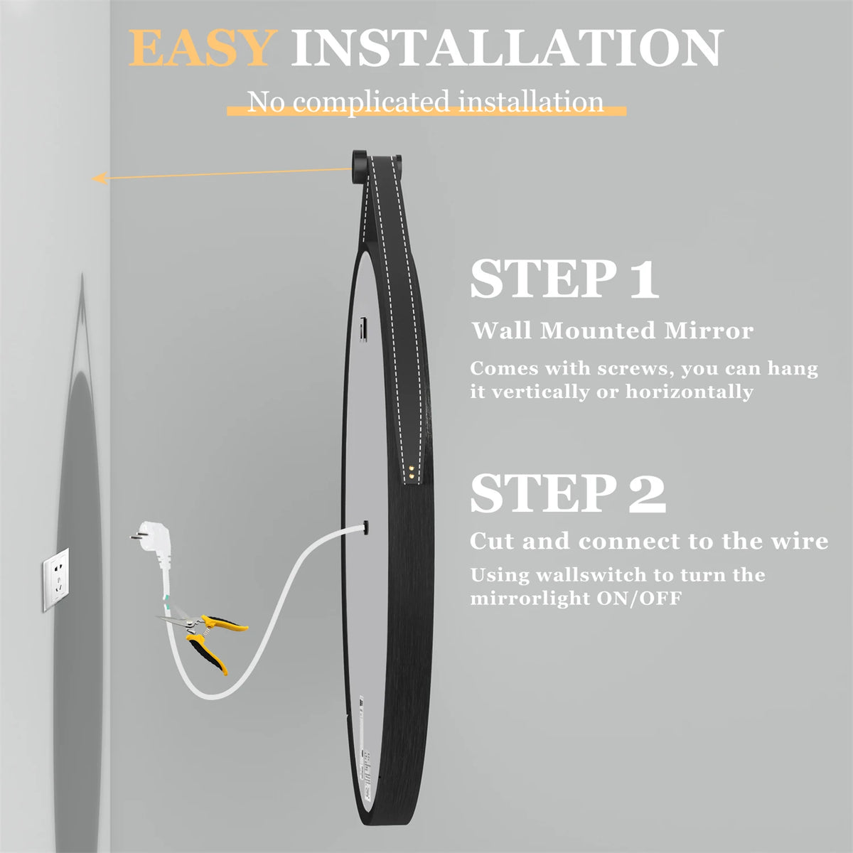60/70/80cm Round Led Bathroom Mirror Wall Hanging Frontlit