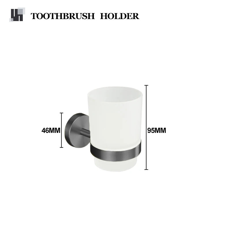 Grey Bathroom Hardware Kit Stainless Steel Round Wall