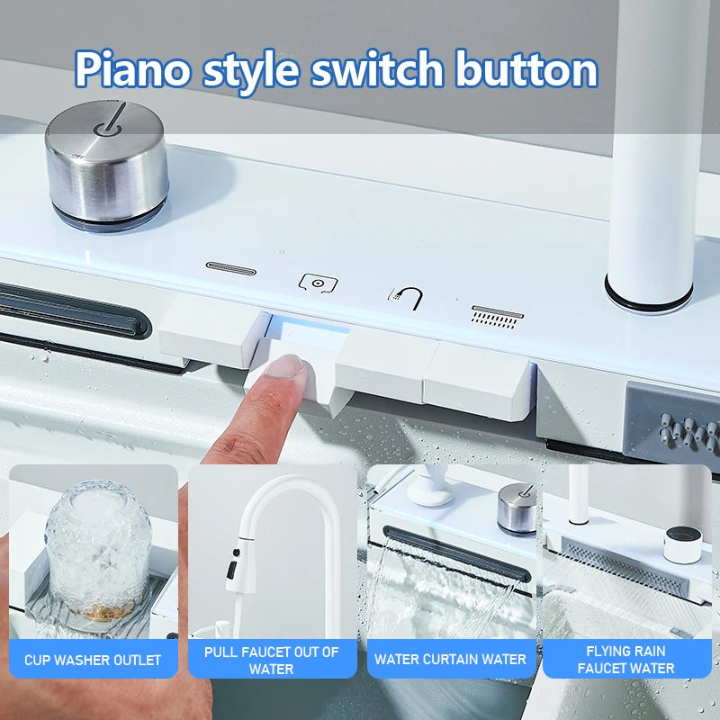 Multi Functional Digital Flying Rain Faucet White Double