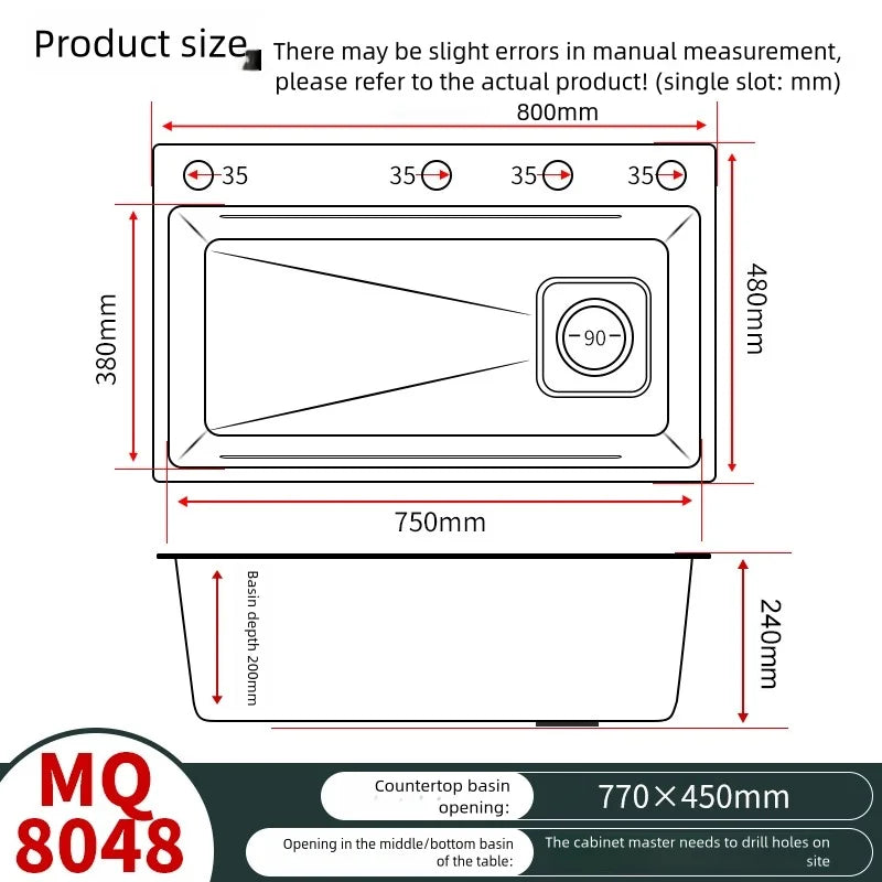 316l Stainless Steel Sink Food Grade Large Slot