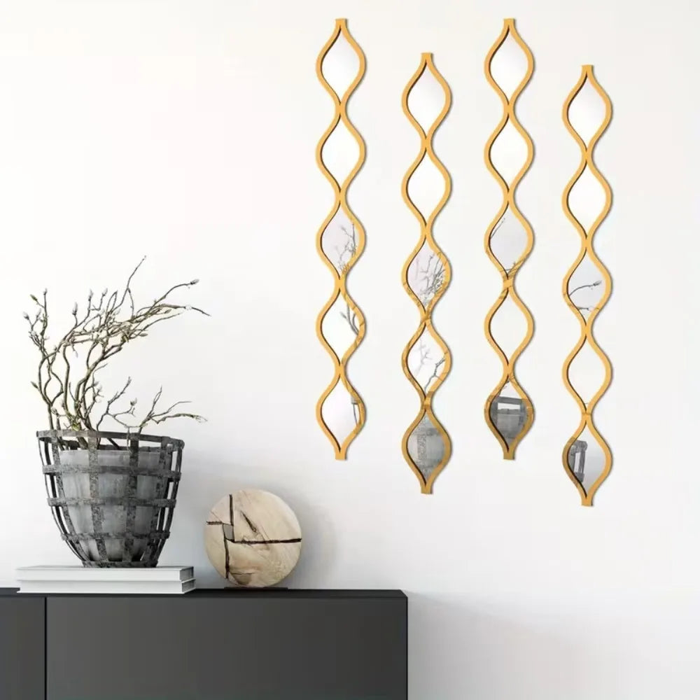 6/12pcs Gold Teardrop Wall Mirror Combinationartisticdecorative