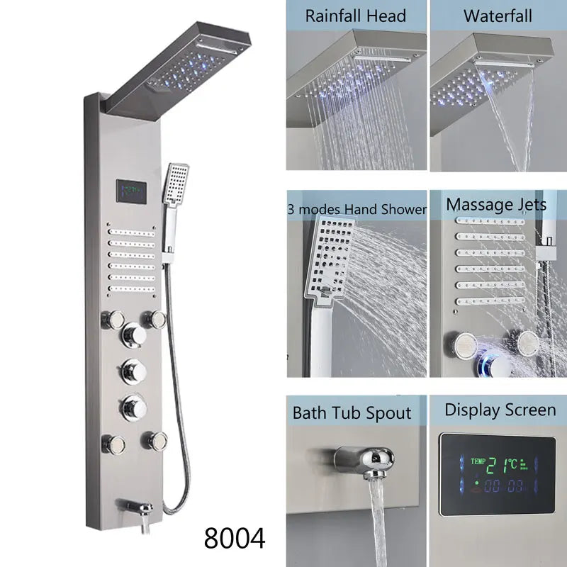 Led Shower Panel Waterfall Rain Temperature Digital Display