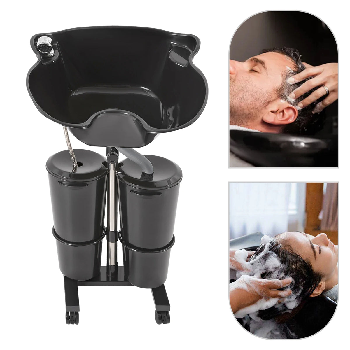 Shampoo Basin 2-Buckets Mobile Hair Wash Basin Height