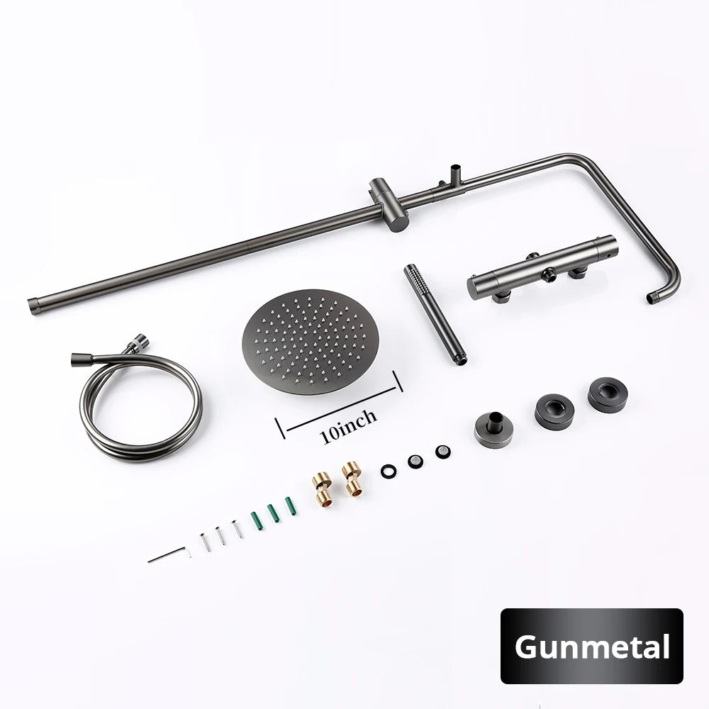 Brushed Gold Thermostatic Shower Faucets Sets Wall Mount