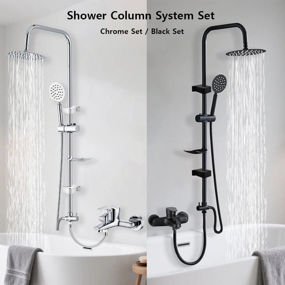 Black/Chrome Bathtub Split Rain Shower Handheld Bathroom Rainfall