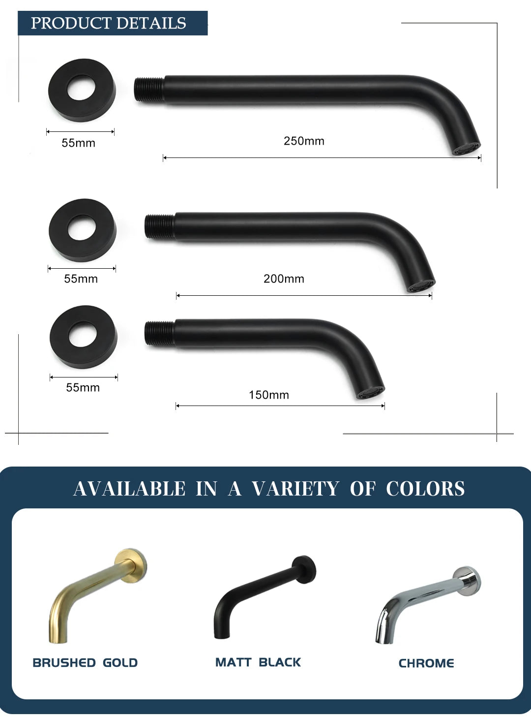 Brass Brushed Gold Mixer Faucet Wall-Mounted Round Square