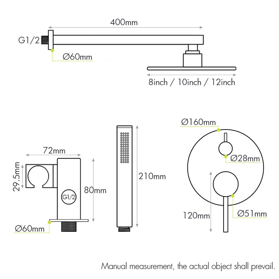 Bagnolux Gun Gray Bath Shower Brass Head Rianfall