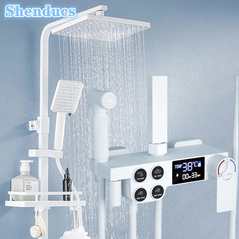 White Digital Bathroom Shower Quality Brass Bathroom Mixer