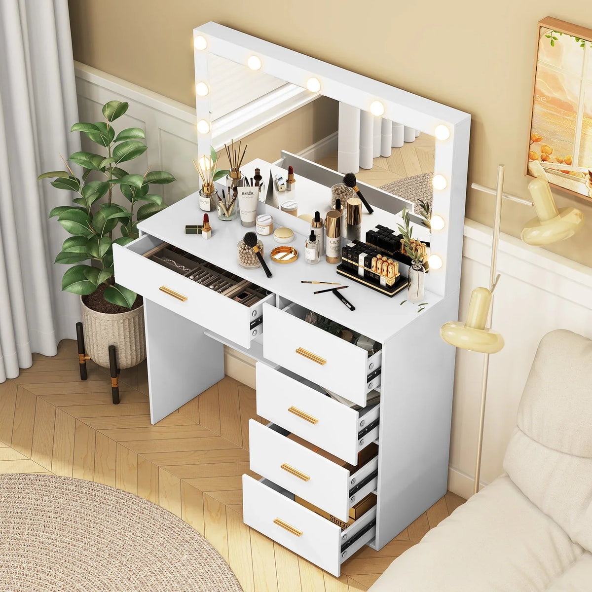 White Dressing Table Large Hollywood Mirror 11 Led