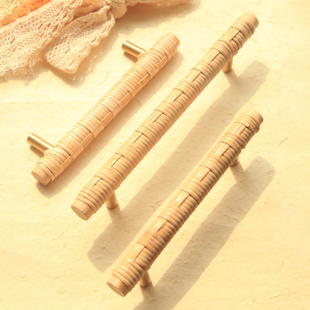Wooden Rattan Cabinet Door Handles Unique Drawer Pulls