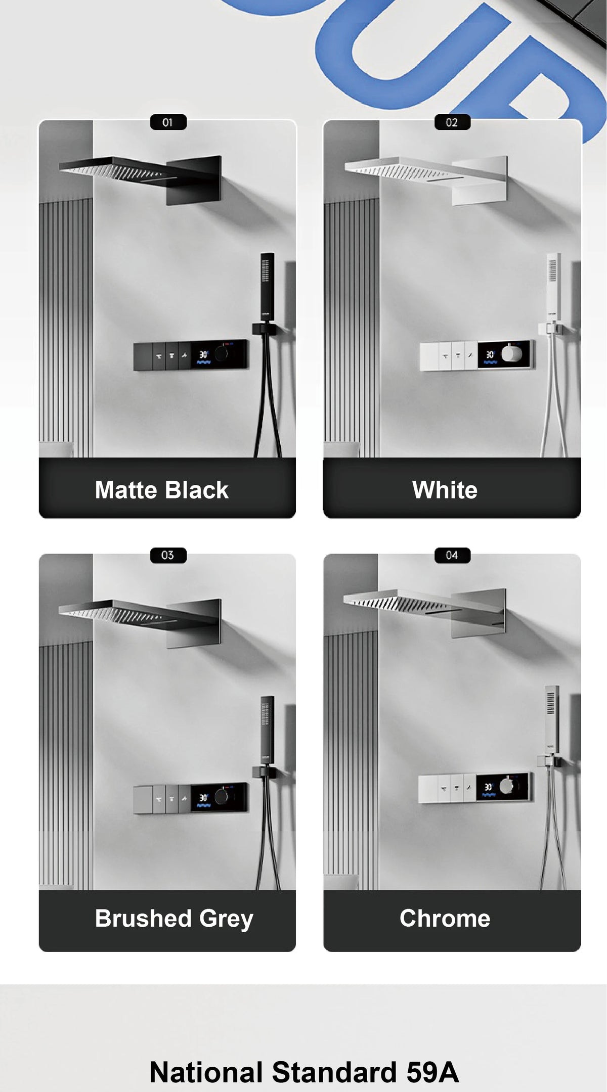 Gunmetal Luxury Brass Built-In Thermostatic Shower System Led