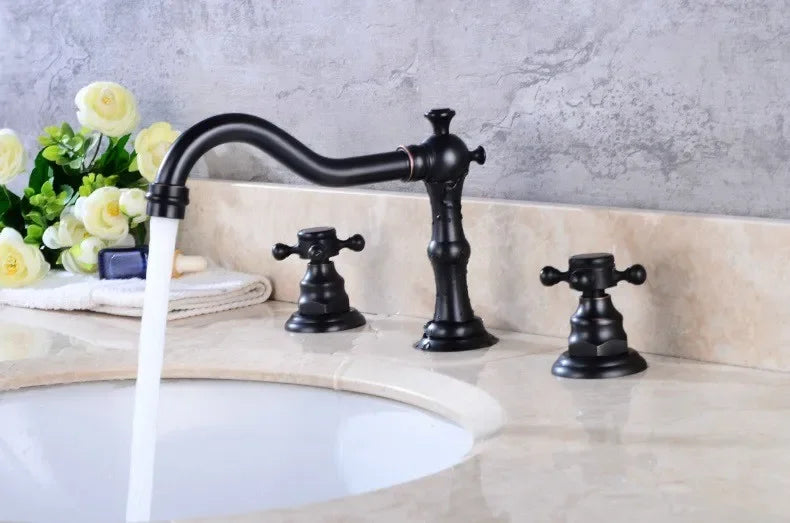 Zgrk Basin Faucet Black Brass Dual Handle Bathroom