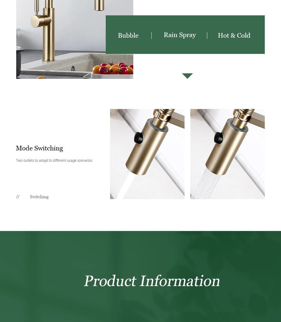 Brushed Gold Faucets Handle Pull Out Mixer Cold