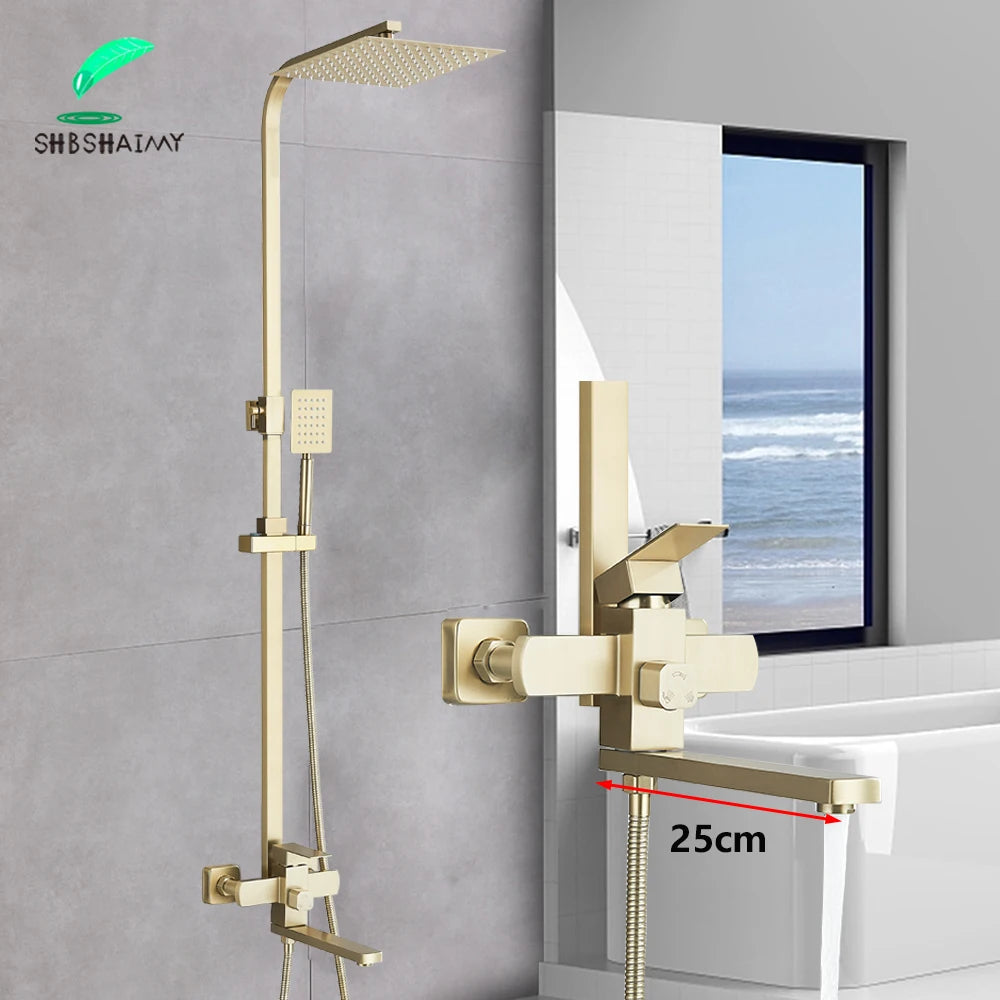 Brushed Gold Rainfall Shower System Cold Bathroom Shower