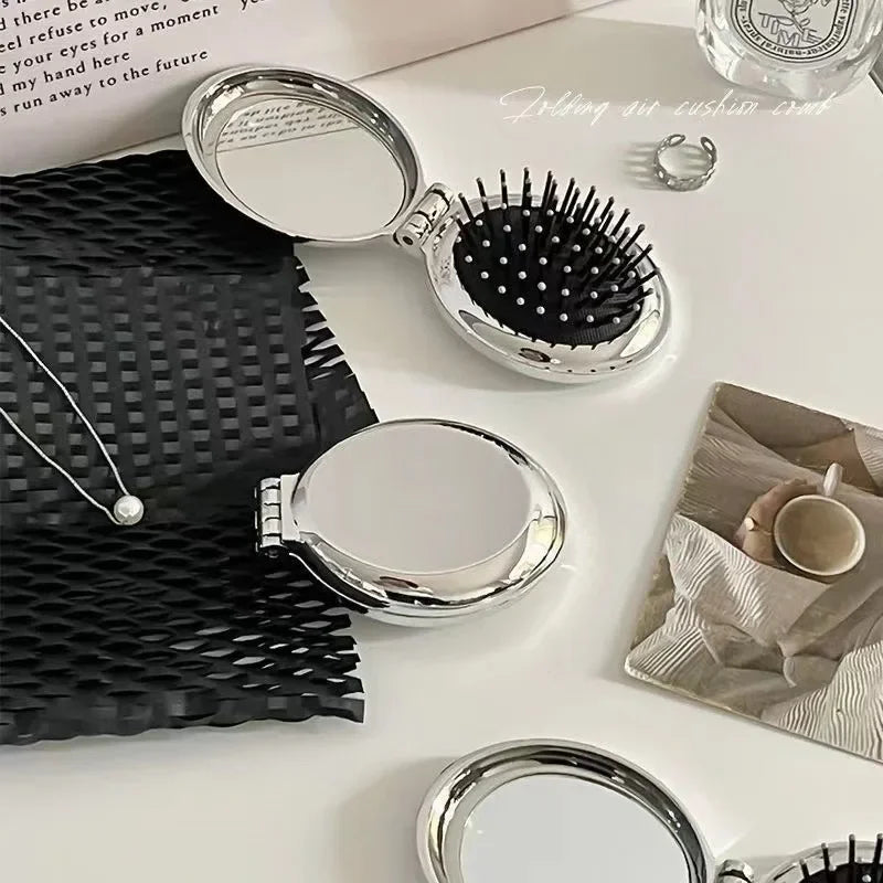 Mini Silver Folding Comb Makeup Mirror Women Girl