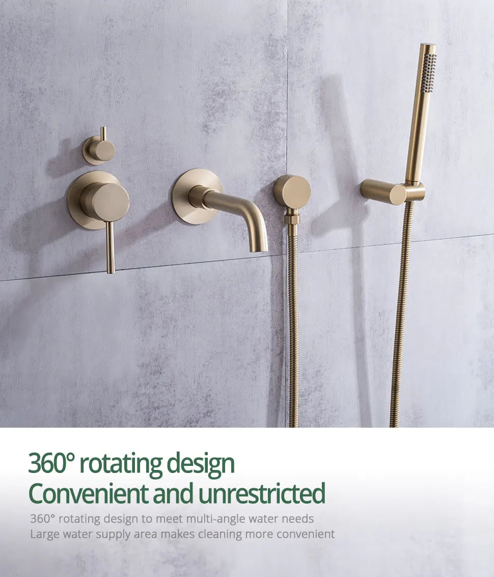 Brushed Gold Bathroom Faucet Shower System 3-Function Shower