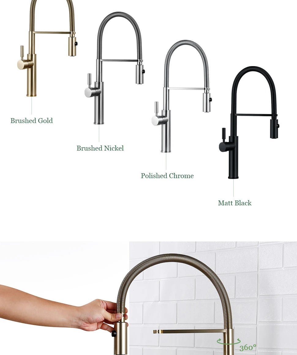 Brushed Gold Faucets Handle Pull Out Mixer Cold
