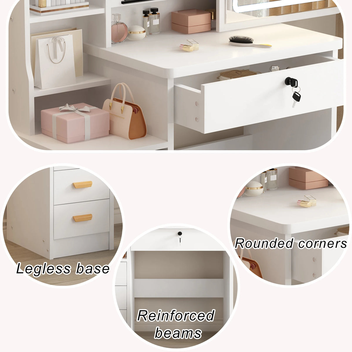 Vanity Desk Makeup Vanity Desk Sliding Mirror Lights