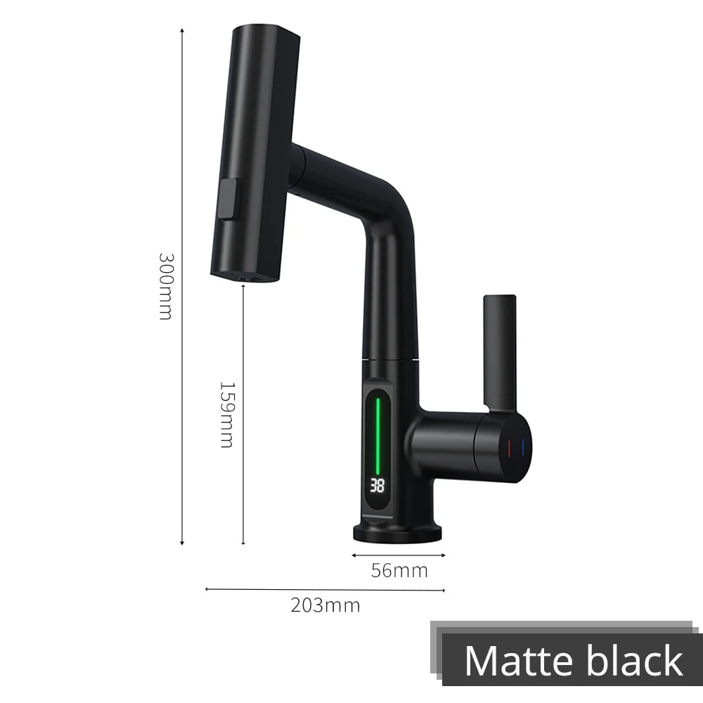 Brushed Gold Basin Faucet Lifting Pull Down Digital