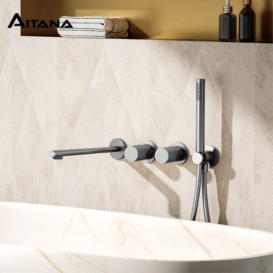 Aitana Minimalist Gunmetal Brass Wall Mounted Bathtub Faucet