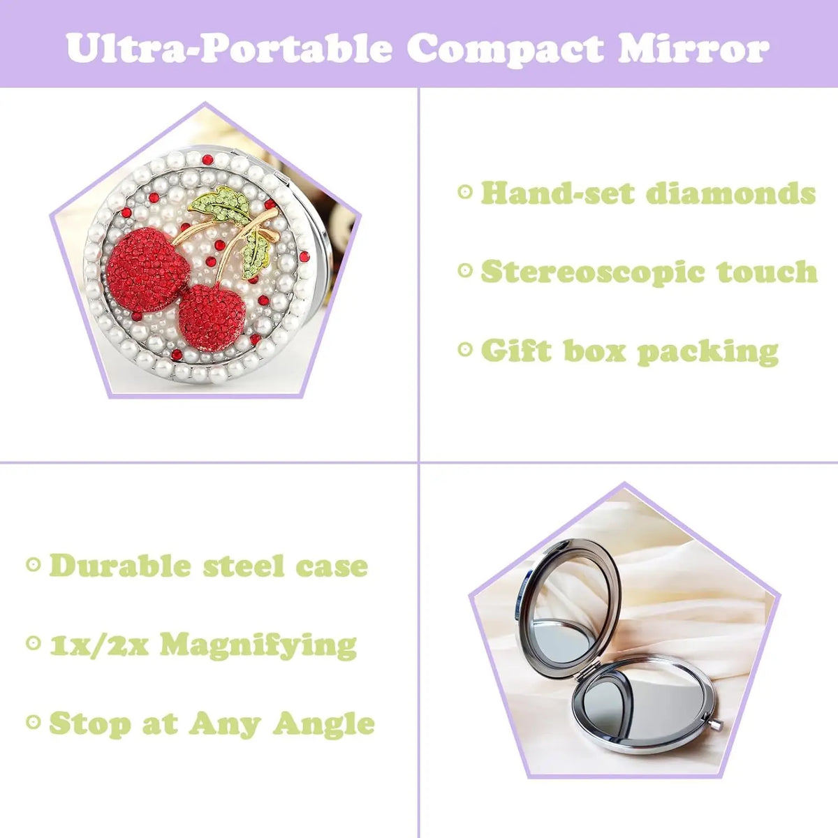 Compact Mirror 1x/2x Magnification Pocket Mirror Women 3inch