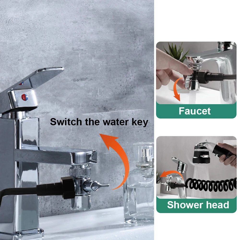 Black Silver Faucet Extender Shower Head Sink Basin