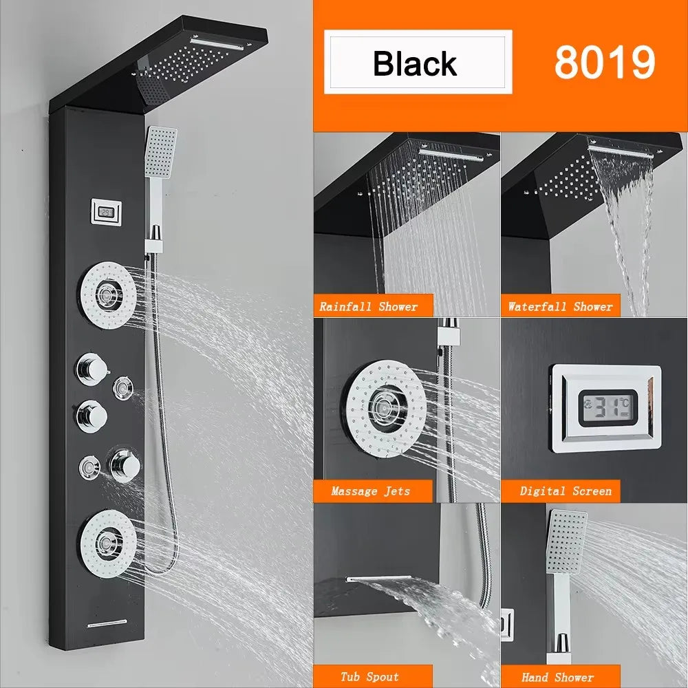 Led Shower Panel Faucet Rainfall Headshower Spa Massage