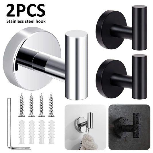 2pcs Polished Bathroom Towel Hooks Stainless Steel Coat