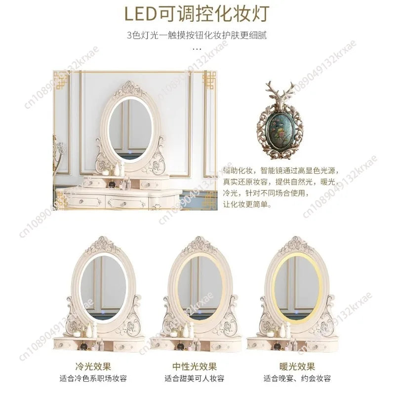 European Dressers Vanity Mirror White Makeup Desk Drawers