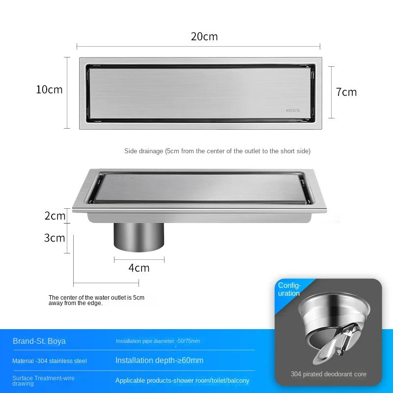 Luxury Hidden 304 Stainless Steel Rectangular Floor Drain