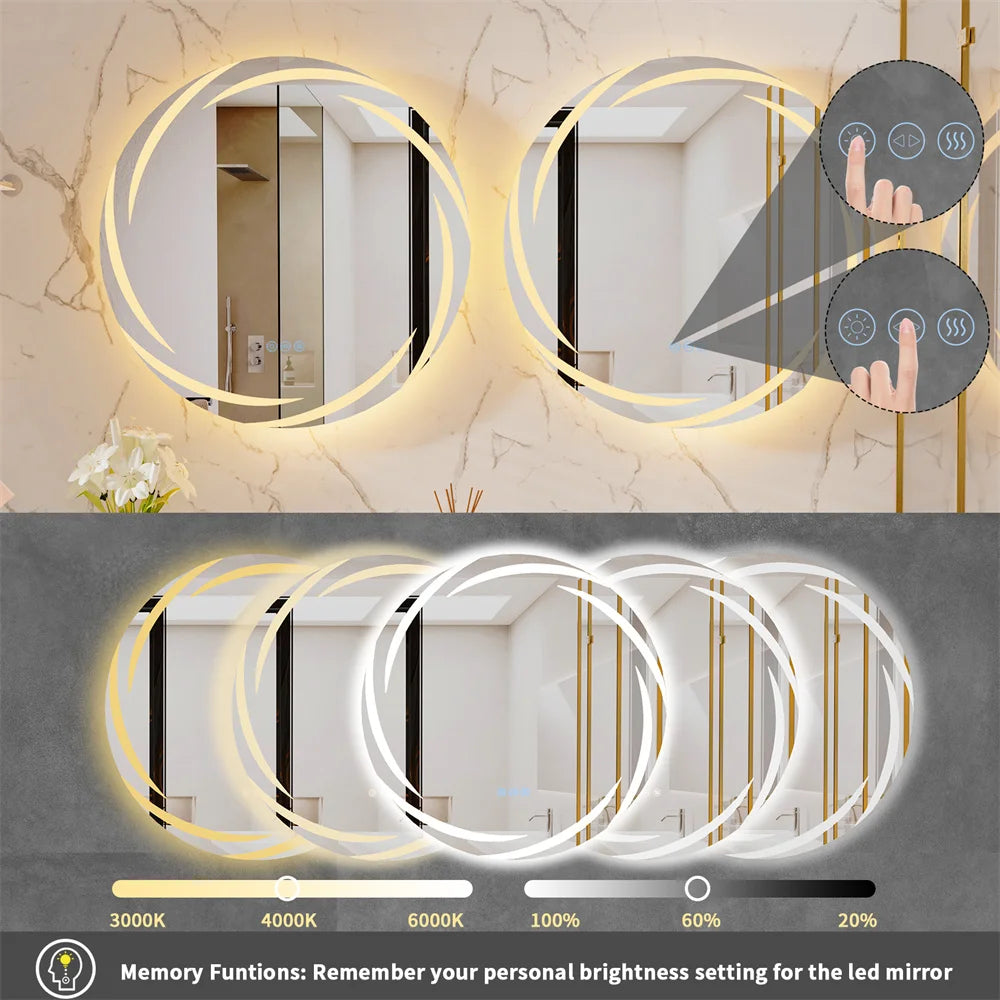 Luvodi Modern Led Bathroom Wall Mirror Circle Backlight