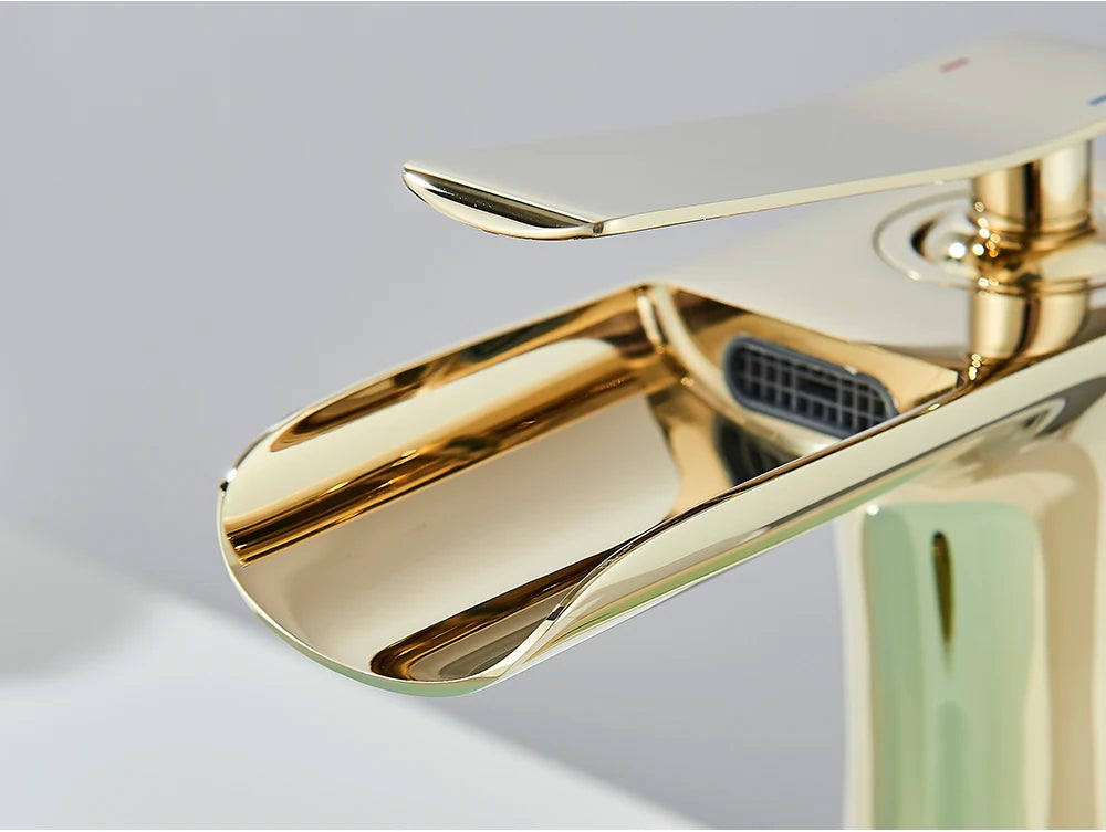 White Basin Faucet Waterfall Spout Bathroom Mixer Tap