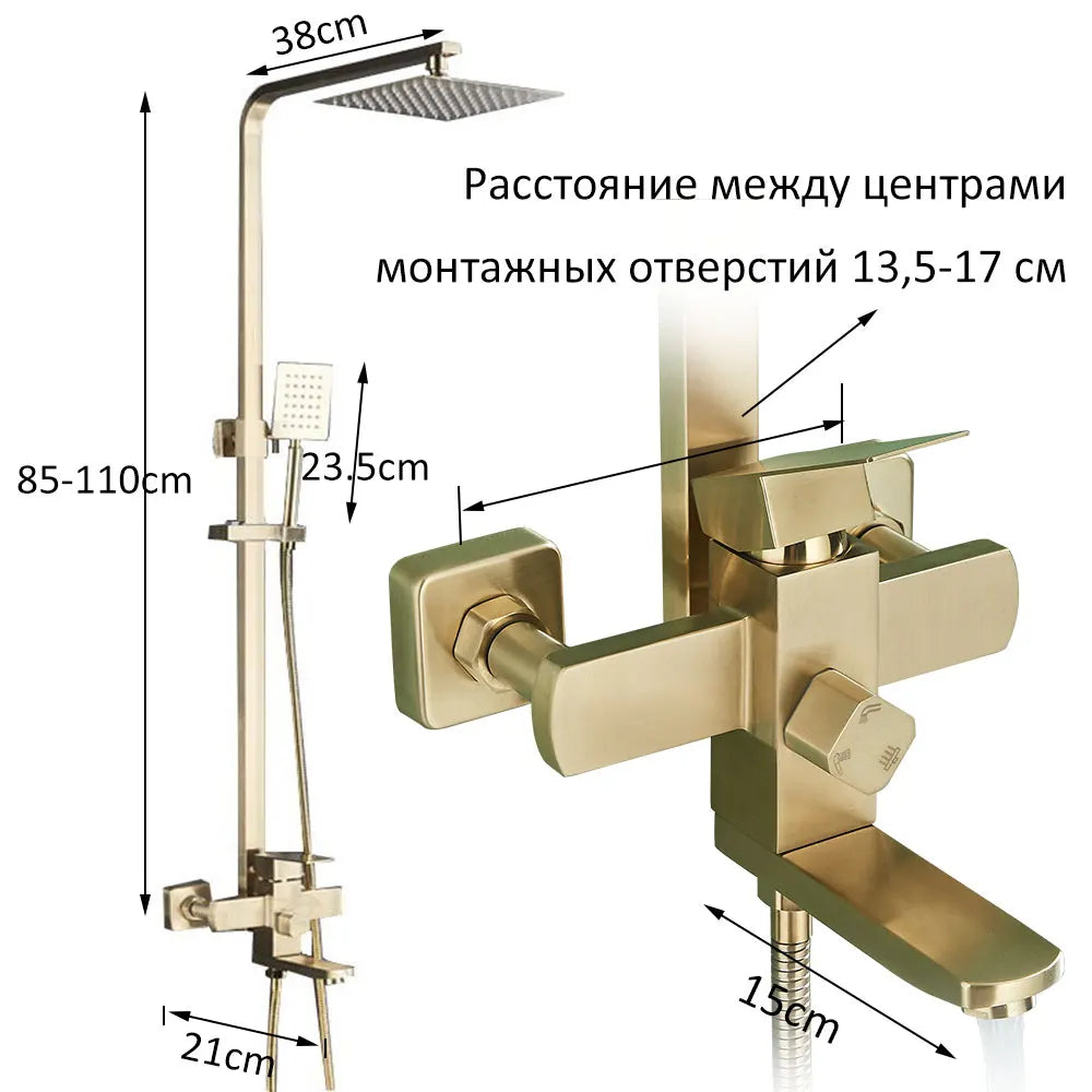Brushed Gold Bathroom Shower Faucet Brass Bath Faucet