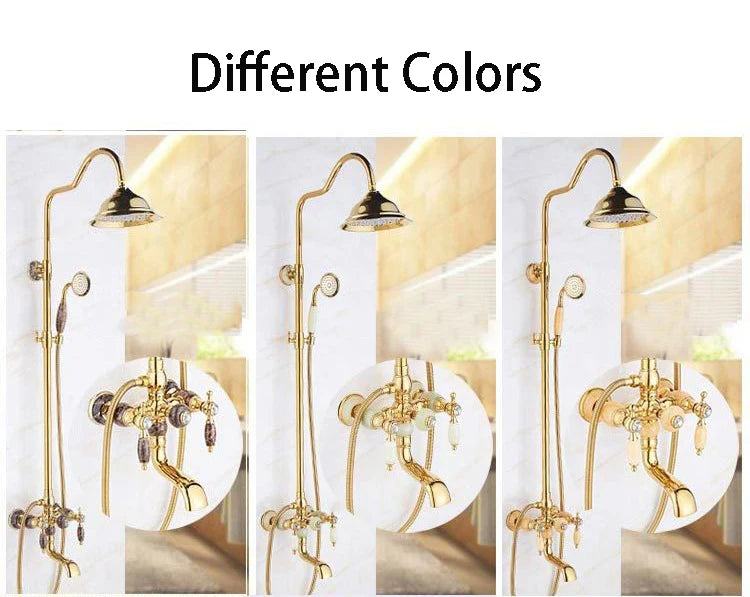 Brass Jade Shower Faucet Wall Mount Rose Gold