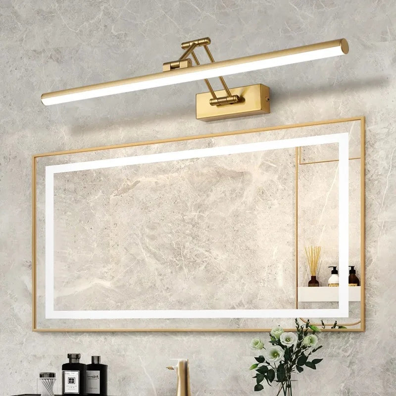 Modern Golden Bathroom Mirror Front Light Cabinet Foldable