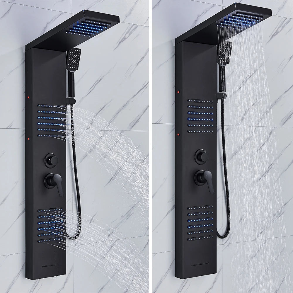 Rozin Black Shower Column Led Rainfall Bathroom Faucet