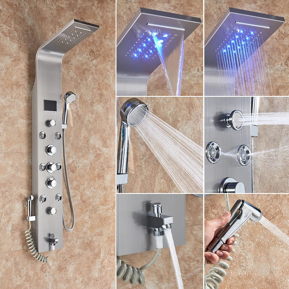 Newly Luxury Black/Brushed Bathroom Shower Faucet Led Shower