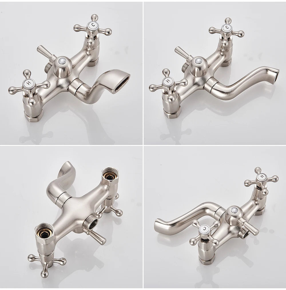 Antique Brass Floor Mounted Bathtub Shower Faucet Dual