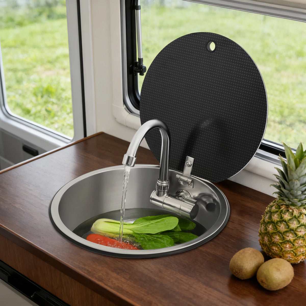 Rv Sink Camper Lid Foldable &Cold Faucet Pipes