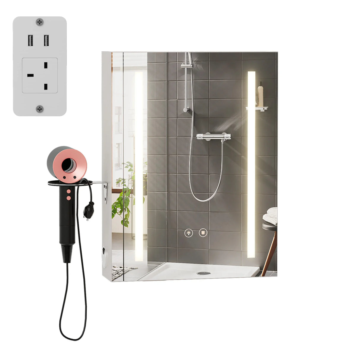 3-Color Mode Dimmer Led Bathroom Mirror Cabinet Wall