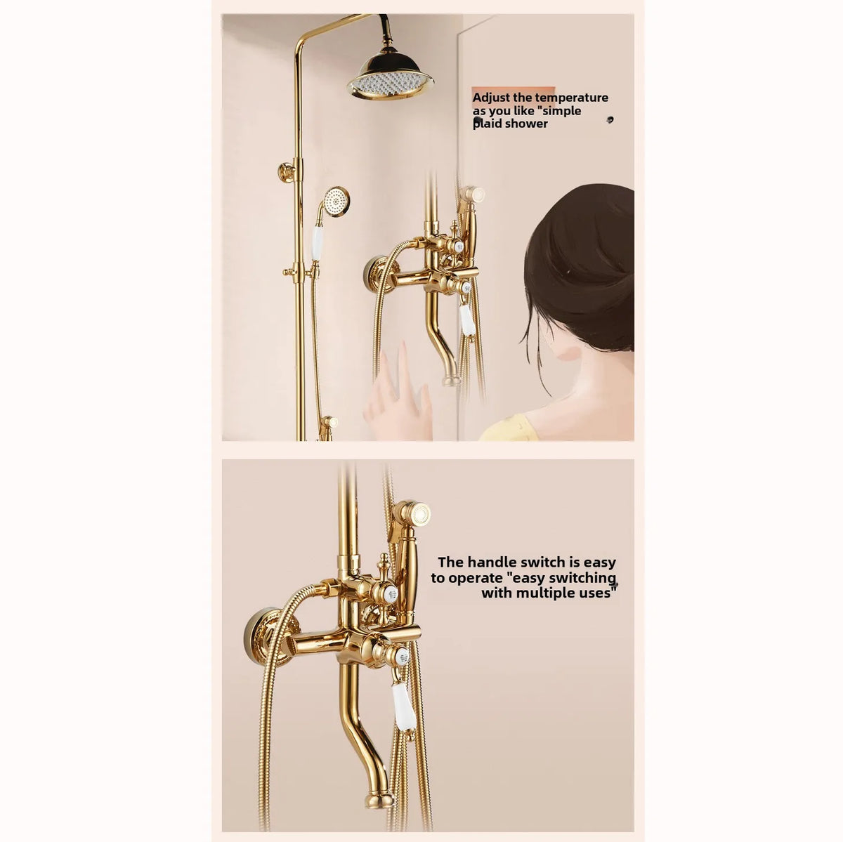 Vintage Shower System Brass Lightweight Luxury Gold Shower