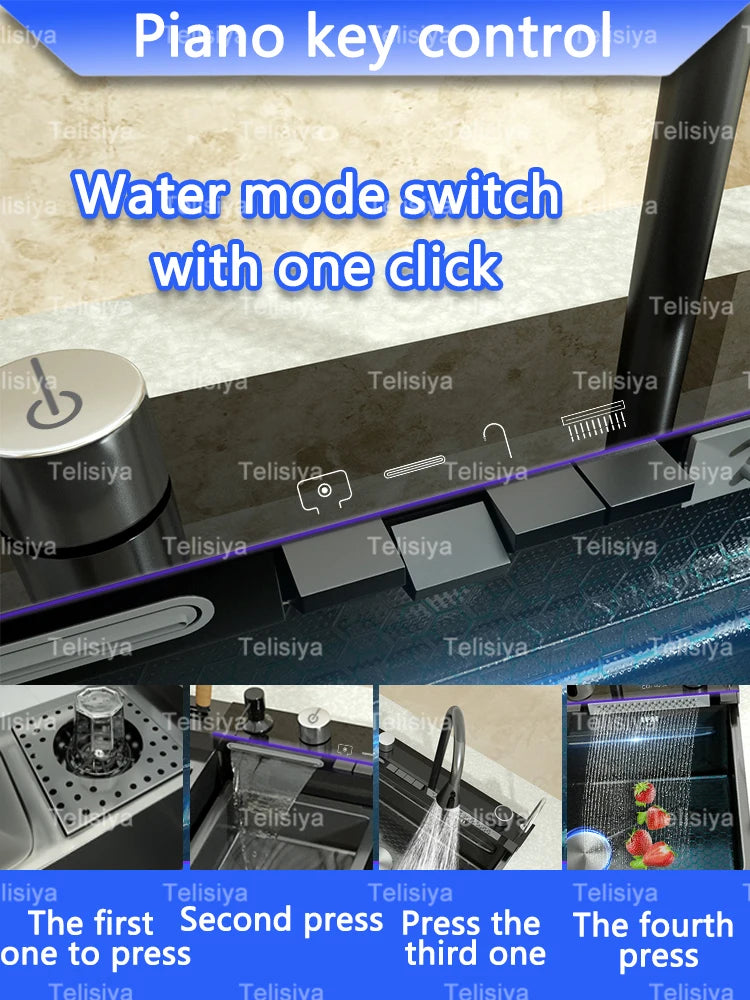Extra Large Stainless Steel Waterfall Sink Embossed Solt